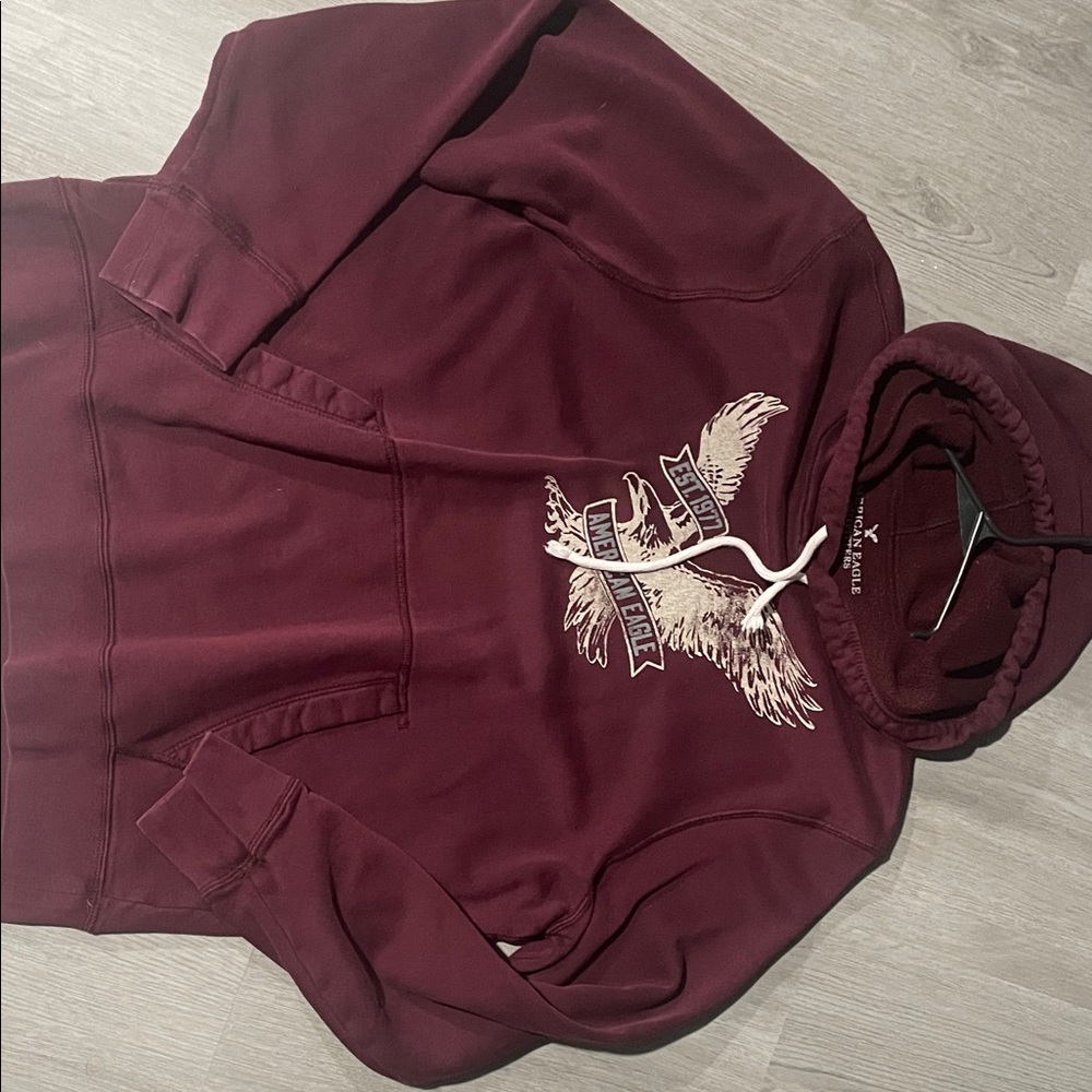 Burgundy Hoodie with Eagle Graphic